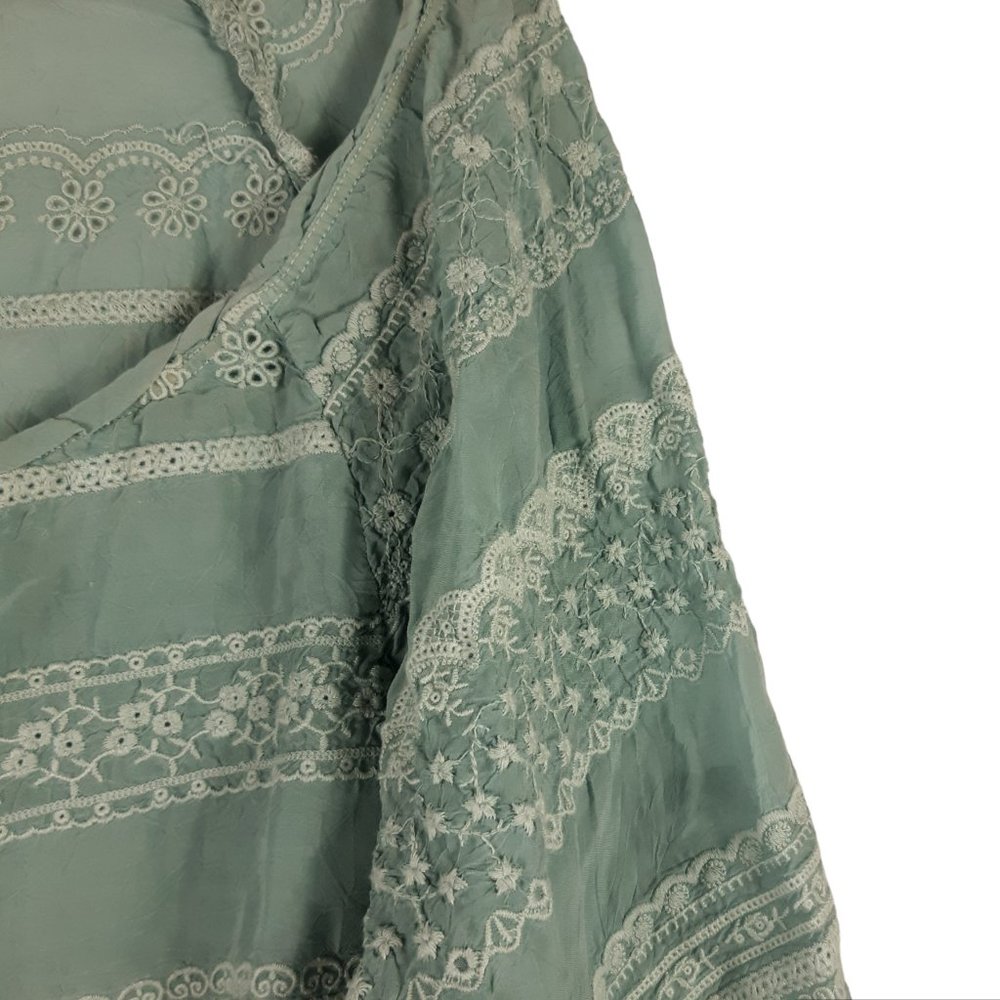 Johnny Was Sage Embroidered Bell Sleeve Blouse Teal Long Sleeve Top Size… - Picture 4 of 7